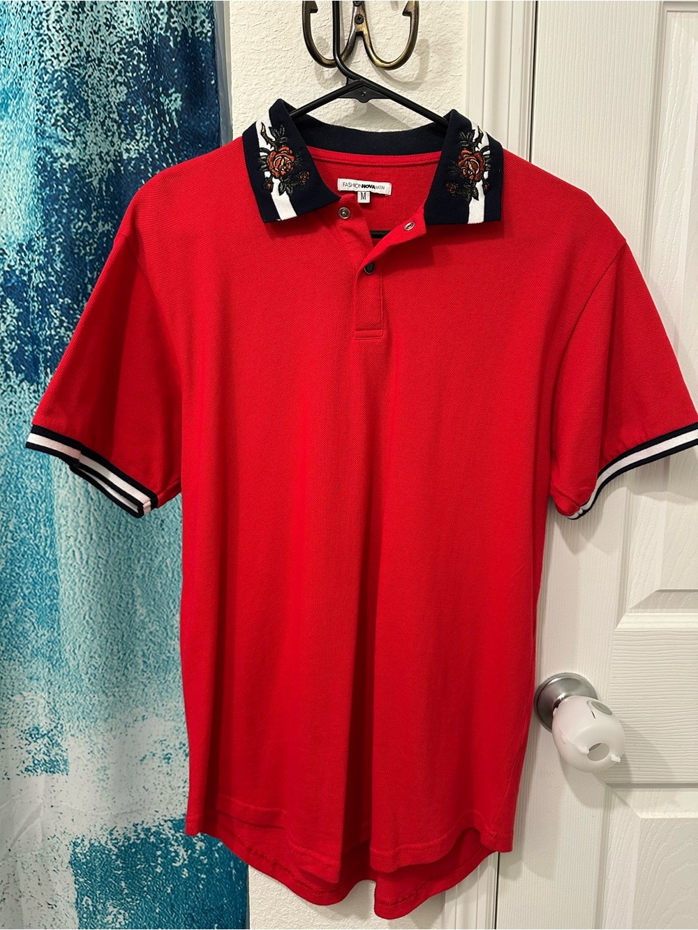 #03 Fashion Nova Red Polo with Navy Contrast Embroidered Collar